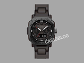 Die Casio Pro Trek x White Mountaineering PRW-B1000WM-1 Kollaborationsuhr, abgebildet mit Casioblog-Text vor grauem Hintergrund (Bildquelle: Casioblog)