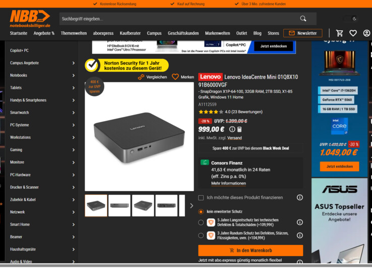 Lenovo IdeaCentre Mini 01Q8X10 91B6000VGF für 999 Euro.