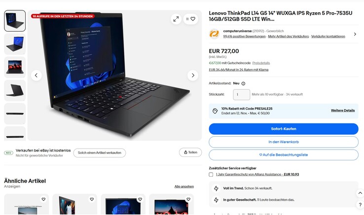 Lenovo ThinkPad 14 G5 (21L6S38800) dank eines Rabattcodes für 677 Euro.