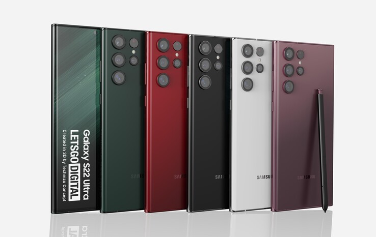 Das Samsung Galaxy S22 Ultra soll in diesen fünf Farbvarianten erhältlich sein.