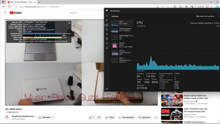 4K-YouTube: 45 % iGPU- und 8 % CPU-Auslastung