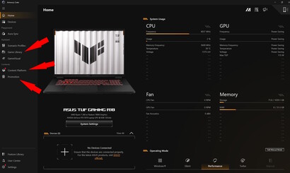 Promotion, Content Platform, Spielebibliothek - Armoury Crate ist überladen und lädt teils langsam oder gar nicht