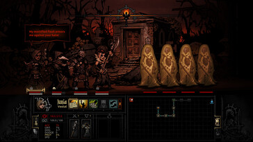 Im Bild: Ein Kampf gegen mehrere Gegner in Darkest Dungeon. 