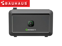 Speicher Growatt Noah 2000 mit 2.048 kWh (Bildquelle: Growatt, Bauhaus, bearbeitet)