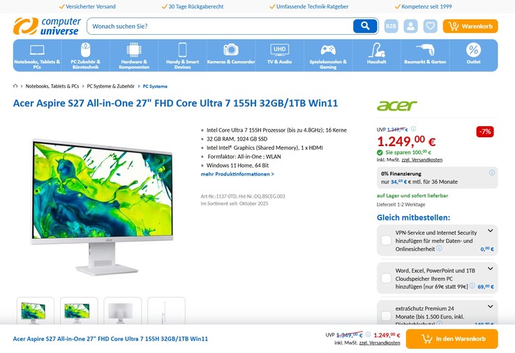 Acer Aspire S27 (DQ.BSCEG.003) für 1.249 Euro.