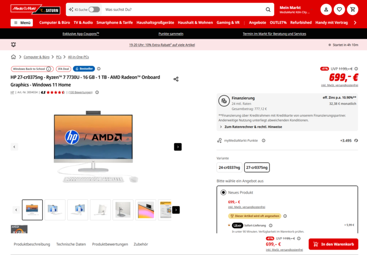 HP All-in-One 27-cr0375ng für 699 Euro.