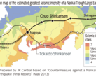 Der Streckenverlauf des Chūō-Shinkansen und Erdbebengefahr aus dem Jahr 2013