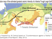 Der Streckenverlauf des Chūō-Shinkansen und Erdbebengefahr aus dem Jahr 2013