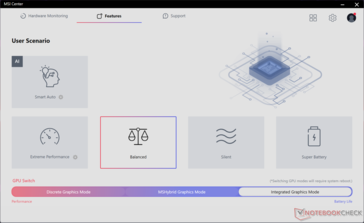 MSI Center Energieprofilbildschirm