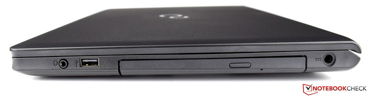 links: Audio Eingang/Ausgang, 1x USB 2.0, DVD Super Multi, Netzanschluss