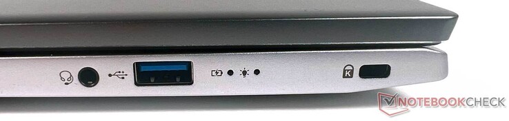 Rechts: 1x 3,5-mm-Klinke, 1x USB-A 3.1 Gen1, 1x Kensington