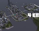 Eine Luftaufnahme der 4KM-Karte von GTA III Liberty City mit drei Inseln.