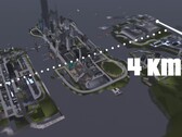 Eine Luftaufnahme der 4KM-Karte von GTA III Liberty City mit drei Inseln.