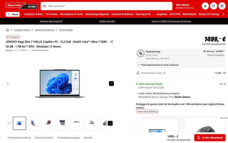 Lenovo Yoga Slim 15ILL9 83HM006AGE für 1.499 Euro.