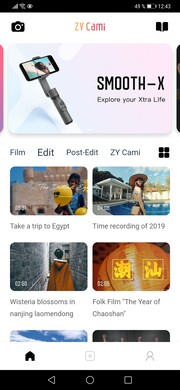 Das Kamerasymbol ist klar, aber der Editor versteckt sich im "+"-Symbol unten mittig, oben rechts verbergen sich Tutorial-Video und Manual