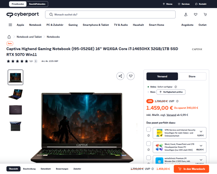 Captiva Highend Gaming I95-052GE für 1.459 Euro.