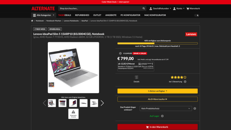 Das IdeaPad Slim 5 wird nur in begrenzter Stückzahl zum Aktionspreis angeboten.