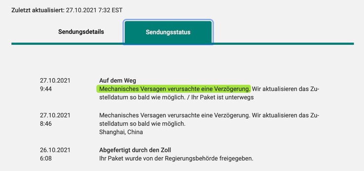 Eines unserer bestellten MacBook Pro ist ebenfalls von dem "mechanischen Versagen" bei UPS betroffen.