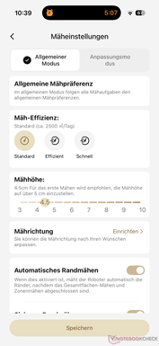 Mäheinstellungen in der Dreame App