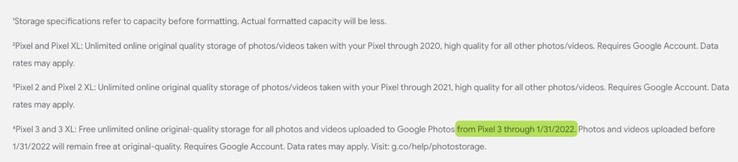 Google hat diese Frist bereits zum Launch des Pixel 3 im Jahr 2018 bestätigt, wenn auch nur im Kleingedruckten. (Screenshot: Google, via 9to5Google)