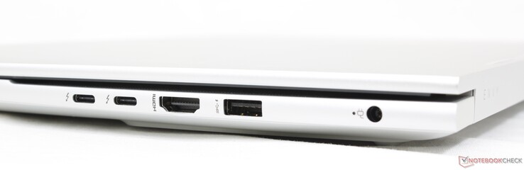 Rechts: 2x USB-C w/ Thunderbolt 4 + DisplayPort 1.4, HDMI 2.1, USB-A 10 Gbps, Netzanschluss