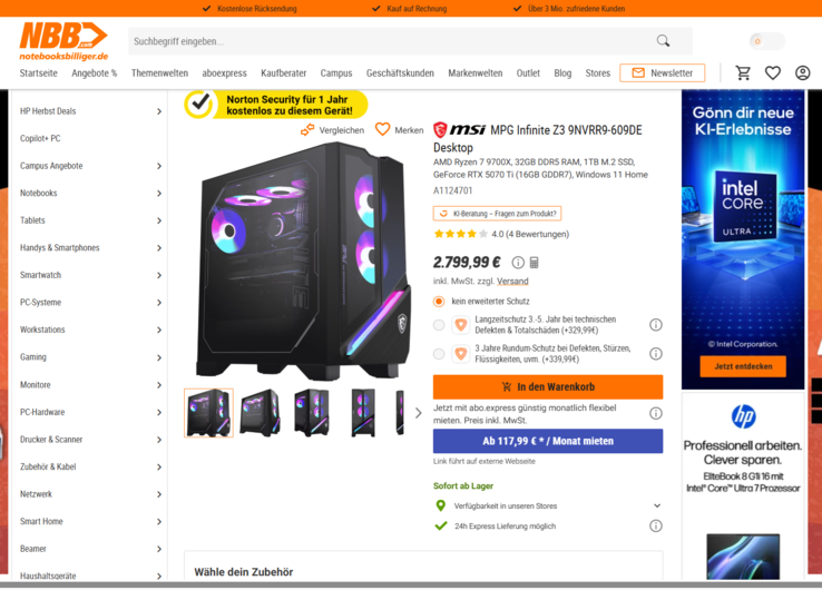 MSI MPG Infinite Z3 9NVRR9-609DE für 2.799 Euro.