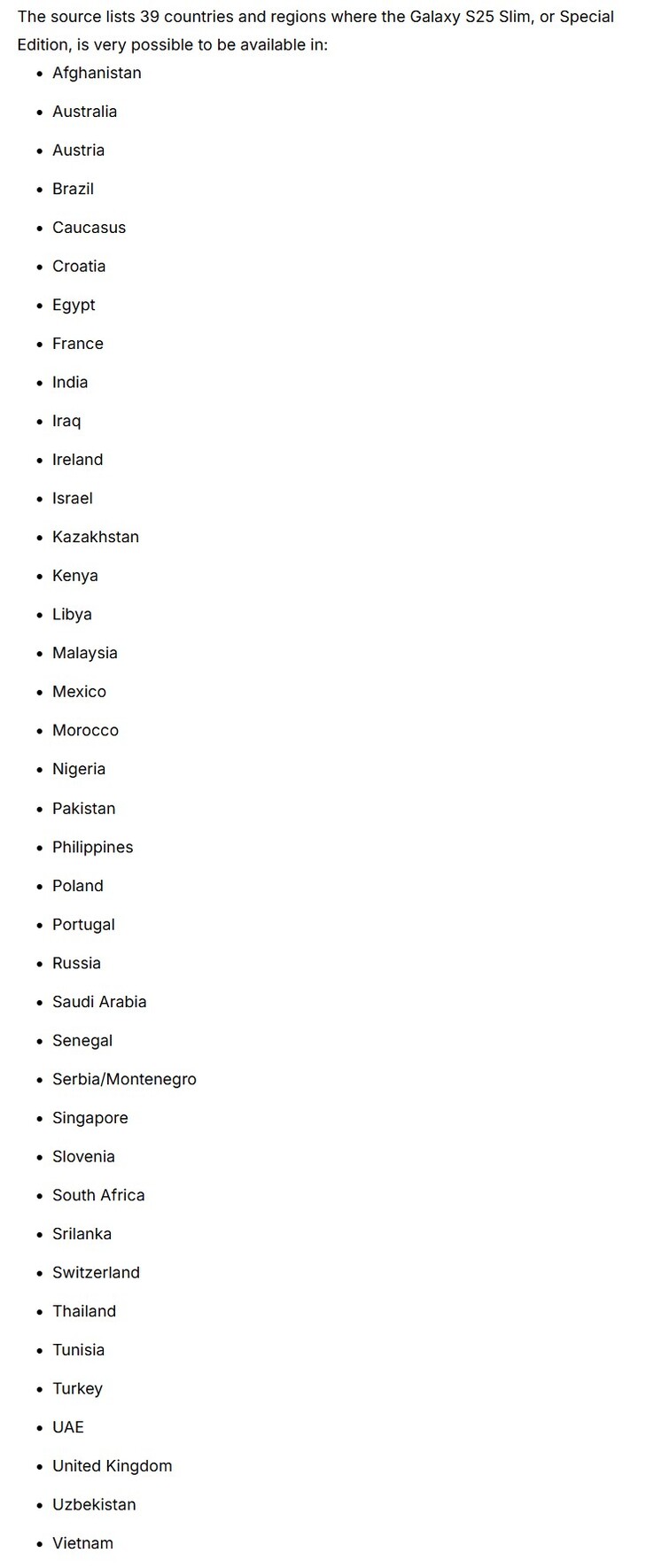 Laut einer Quelle wird Samsung das Galaxy S25 Slim zumindest in diesen 39 Ländern veröffentlichen.