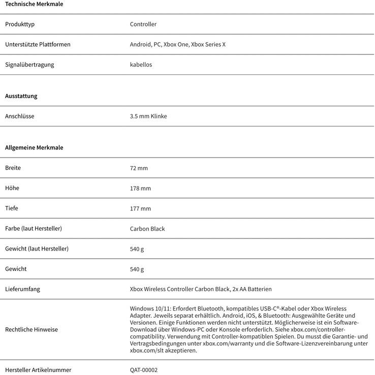 Technische Daten (Bild: Sony)