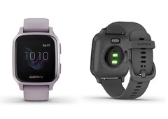 Die Garmin Venu Sq Smartwatch zeigt sich vor dem Europa-Start in drei Farbvarianten und begleitenden Informationen.