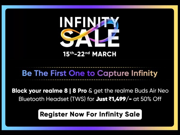 Flipkart eröffnet heute in Indien den Infinity Sale für Realme 8 und 8 Pro.