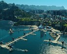 Eine futuristische Stadt in Anno 2205