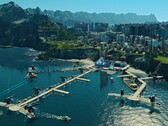 Eine futuristische Stadt in Anno 2205