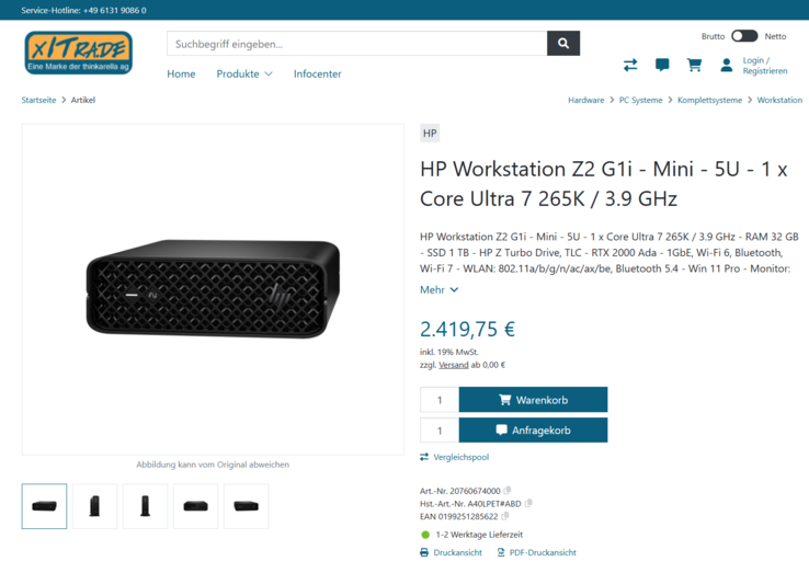 HP Z2 Mini G1i A40LPET für 2.419,75 Euro.