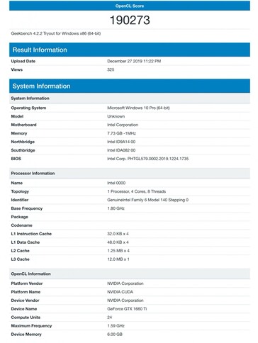 Bei Geekbench wird Intels neuer NUC mit Tiger Lake und einer GeForce GTX 1660 Ti gezeigt.