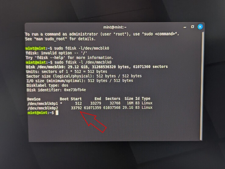 Startsektor für die 2. Partition notieren