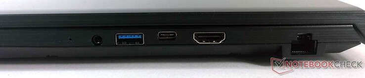 Rechts: 1x Netzwerk (RJ45), 1x HDMI, 1x USB 3.2 Gen1 Typ-C, 1x USB 3.2 Gen1 Typ-A, 1x Combo-Audio