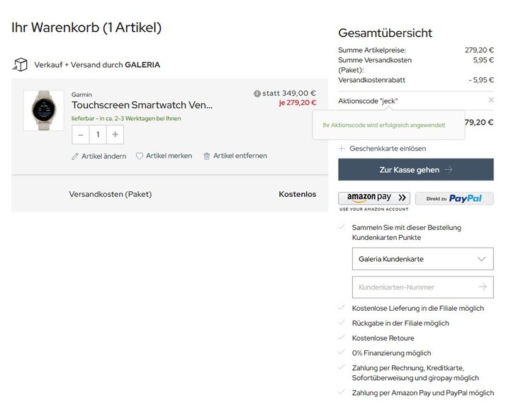 Der Preis reduziert sich durch den Gutscheincode