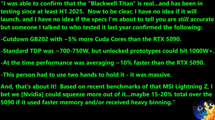 Technische Daten der RTX 5090 Ti/Blackwell Titan