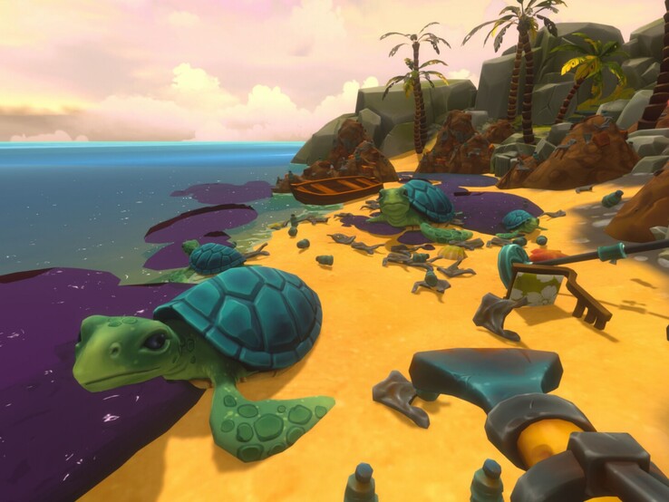 Dieser Strand ist voller Müll – und die Schildkröten leiden unter dem Öl im Wasser. Es dürfte ziemlich befriedigend sein, diesen nach getaner Arbeit in einem guten Zustand zu betrachten.