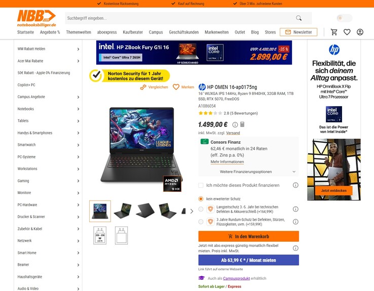 HP Omen 16-ap0175ng für 1.499 Euro.