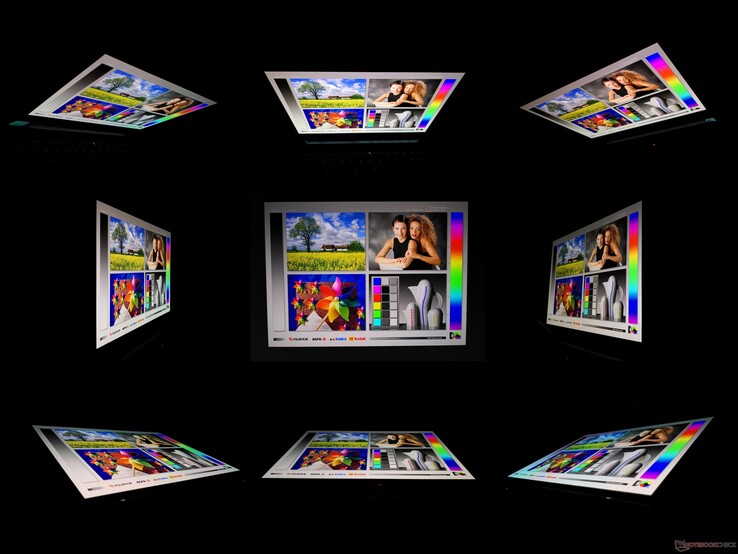 Größere Blickwinkel als bei einem üblichen IPS-Panel. Beim Betrachten von extrem steilen Winkeln zeigt sich der OLED-typische Regenbogeneffekt.