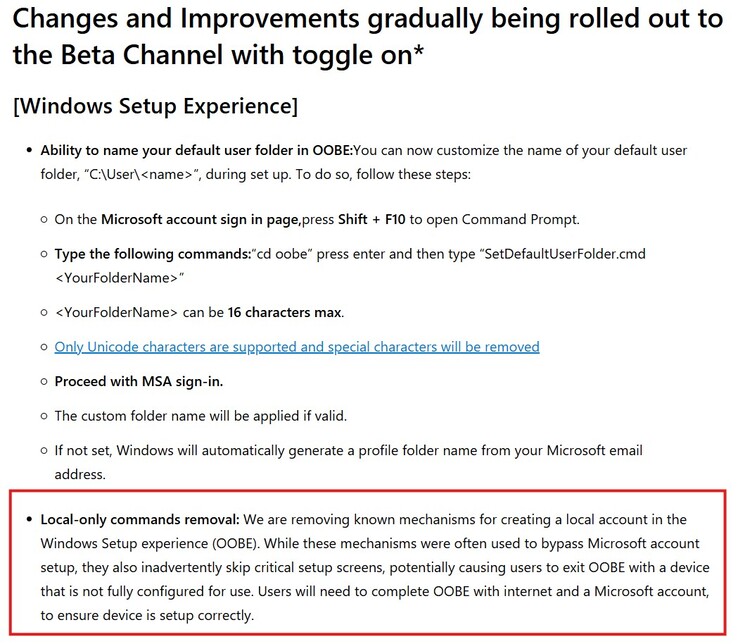 Die neu hinzugefügte Einschränkung im Windows 11 Beta Build. (Bildquelle: Microsoft)