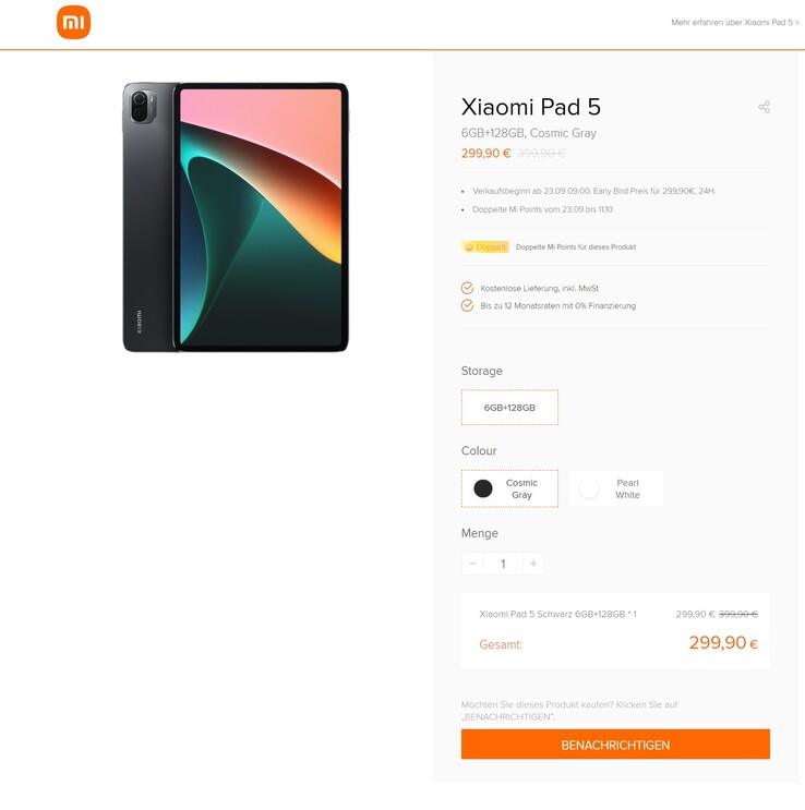 Seit spätestens 9.02 ist das Xiaomi Pad 5 im deutschen Mi Store ausverkauft.