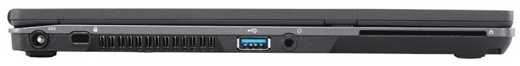 Linke Seite: Netzanschluss, Kensington-Lock, 1x USB 3.0, kombinierter Audioanschluss, Smartcard-Reader