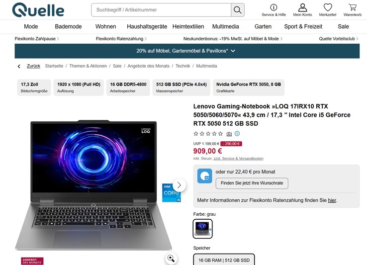 Lenovo LOQ 17IRX10 83JH006UGE für 909 Euro.