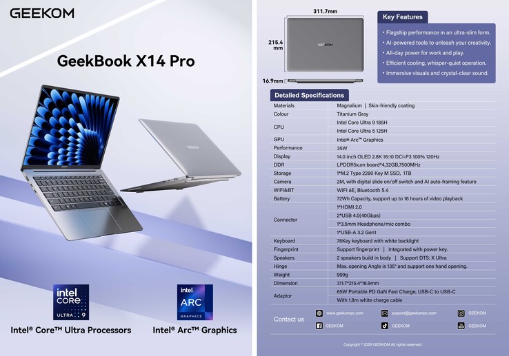 Geekom GeekBook X14 Pro Datenblatt (Bildquelle: Geekom)