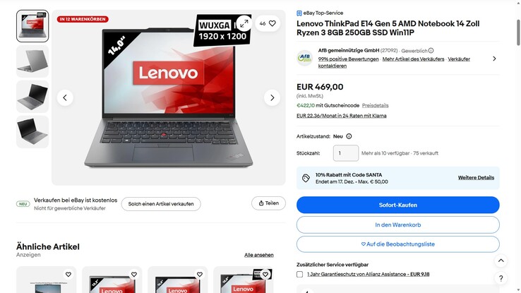 Ein Rabattcode senkt den Preis des Lenovo ThinkPad E14 G5 auf 422,10 Euro.