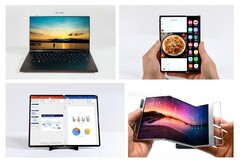 Vier von vermutlich mehr Displayneuheiten, die Samsung auf der Display Week 2021 vorführt. (Bild: Samsung)