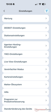 Menü mit Einstellungen