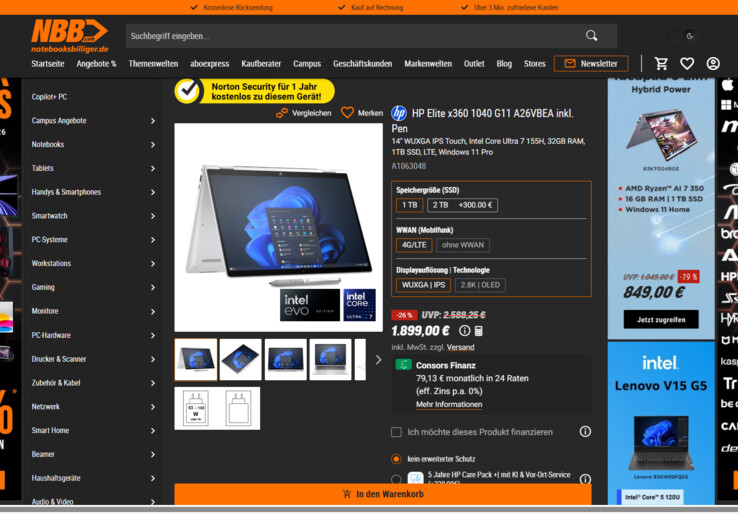 HP Elite x360 1040 G11 A26VBEA für 1.899 Euro.